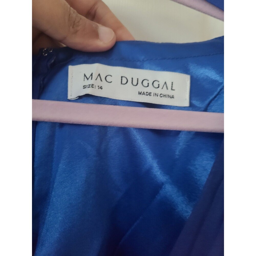 Mac Duggal Royal Blue Chiffon Maxi Dress Ruffle Long Sleeve V Neck 68223 Size 14 - Picture 5 of 5